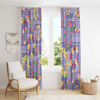 Hawaiian Leis Window Curtain Kakau Tattoos and Palaka Pastel Purple Color
