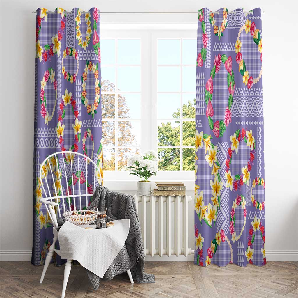 Hawaiian Leis Window Curtain Kakau Tattoos and Palaka Pastel Purple Color