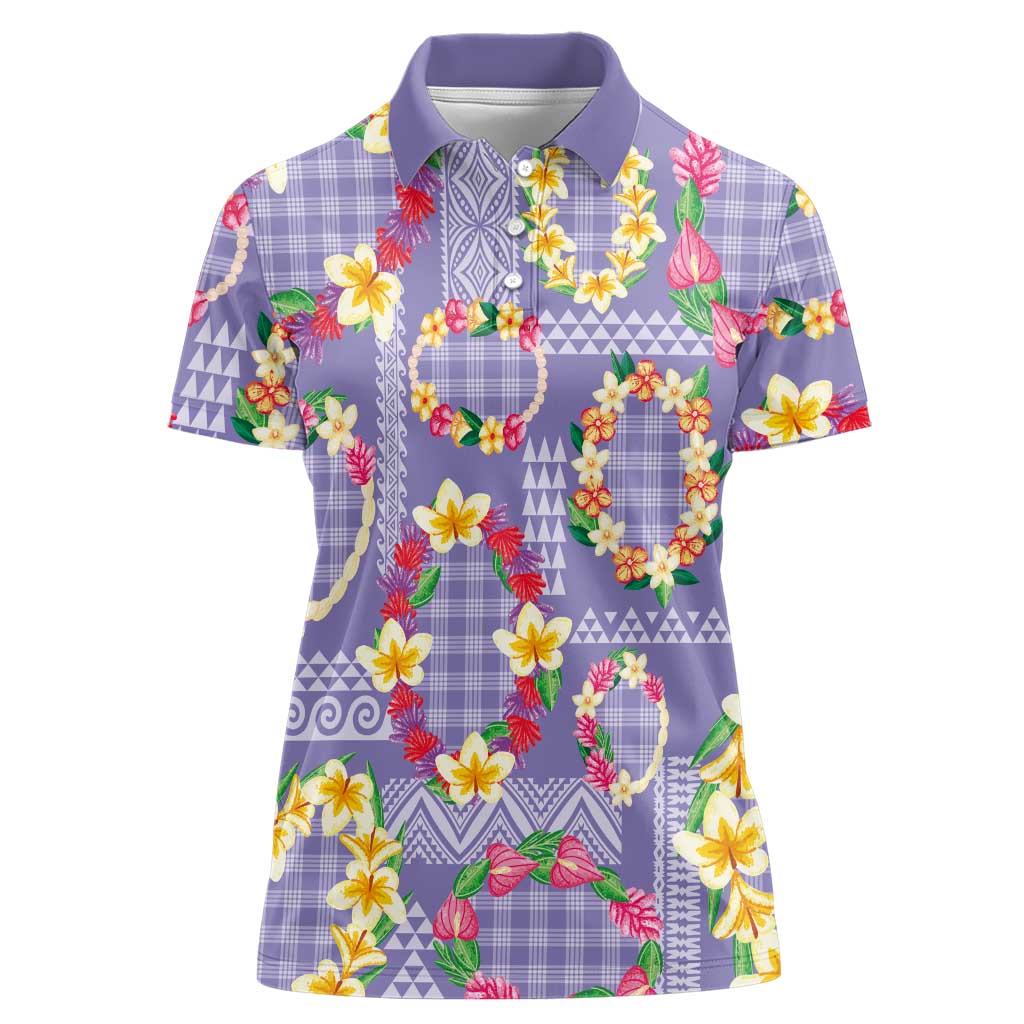Hawaiian Leis Women Polo Shirt Kakau Tattoos and Palaka Pastel Purple Color LT03 Female Purple - Polynesian Pride