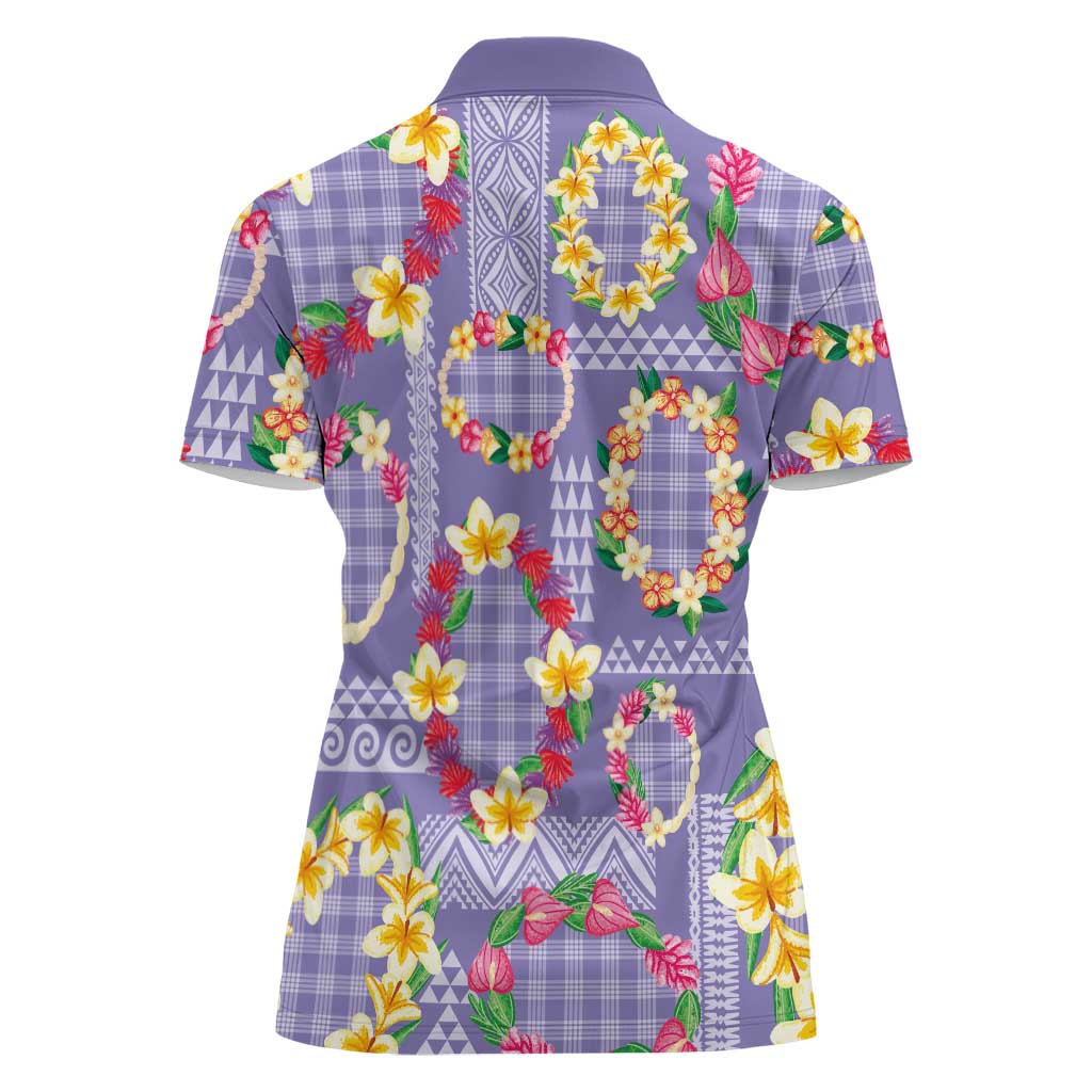 Hawaiian Leis Women Polo Shirt Kakau Tattoos and Palaka Pastel Purple Color LT03 - Polynesian Pride