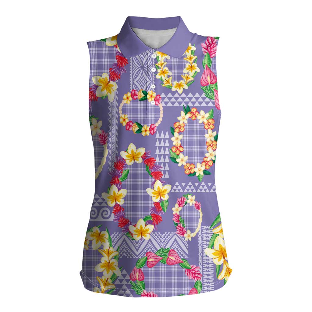 Hawaiian Leis Women Sleeveless Polo Shirt Kakau Tattoos and Palaka Pastel Purple Color LT03 Female Purple - Polynesian Pride