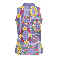 Hawaiian Leis Women Sleeveless Polo Shirt Kakau Tattoos and Palaka Pastel Purple Color LT03 - Polynesian Pride