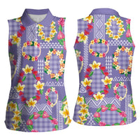 Hawaiian Leis Women Sleeveless Polo Shirt Kakau Tattoos and Palaka Pastel Purple Color LT03 - Polynesian Pride