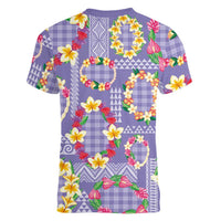 Hawaiian Leis Women V-Neck T-Shirt Kakau Tattoos and Palaka Pastel Purple Color LT03 - Polynesian Pride