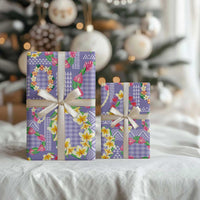 Hawaiian Leis Wrapping Paper Kakau Tattoos and Palaka Pastel Purple Color