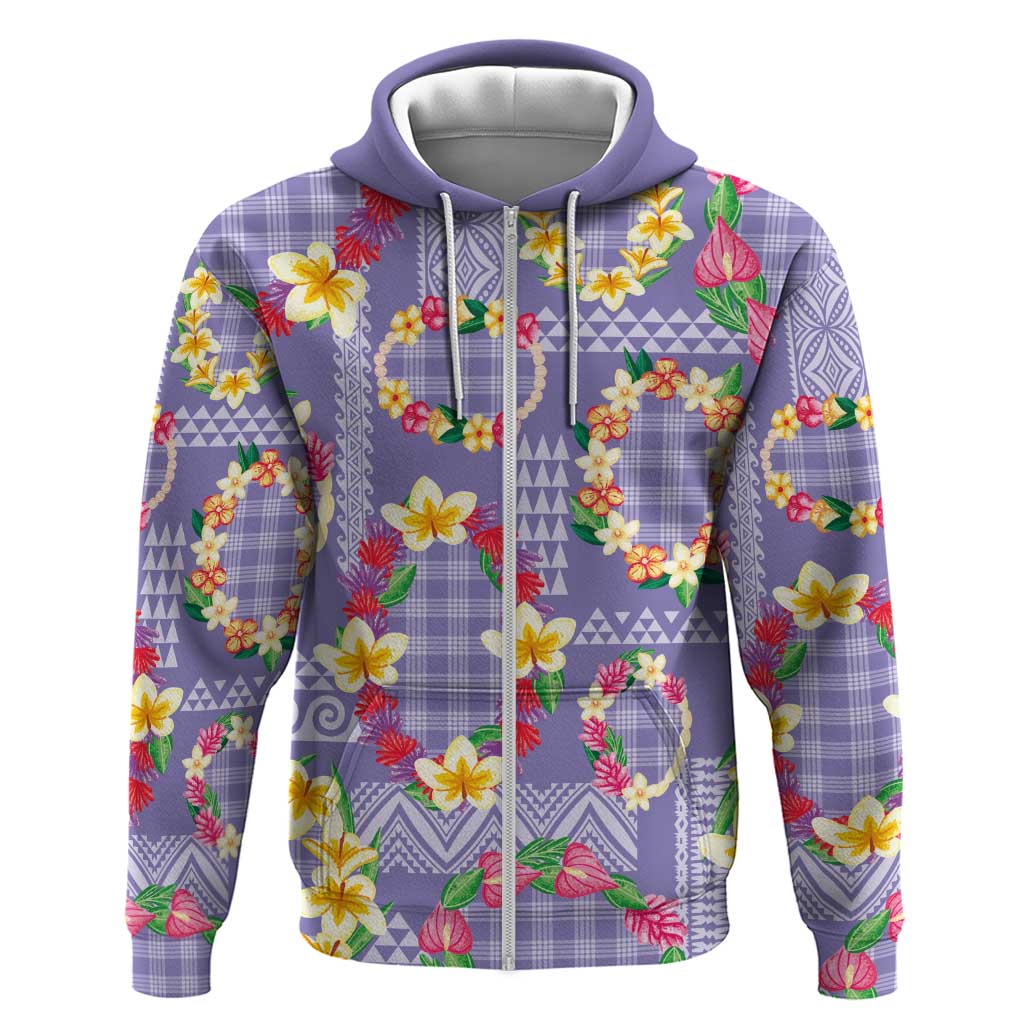Hawaiian Leis Zip Hoodie Kakau Tattoos and Palaka Pastel Purple Color LT03 Zip Hoodie Purple - Polynesian Pride