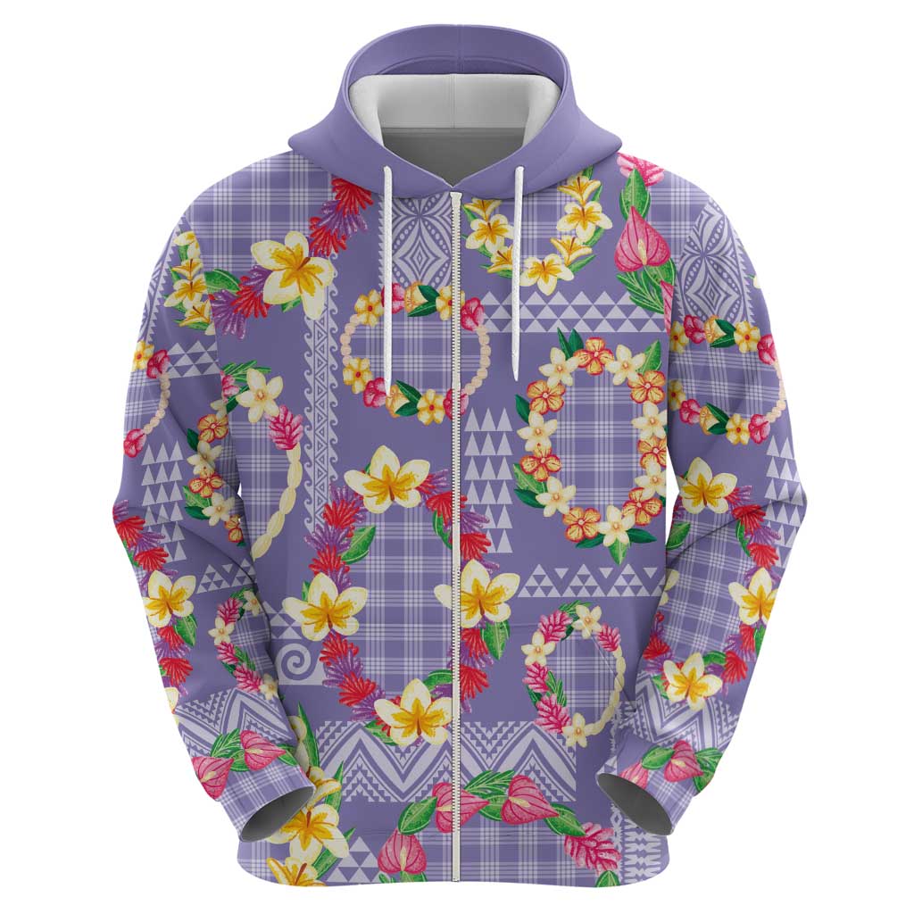 Hawaiian Leis Zip Hoodie Kakau Tattoos and Palaka Pastel Purple Color LT03 - Polynesian Pride