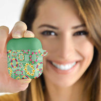 Hawaiian Leis AirPods Case Kakau Tattoos and Palaka Pastel Green Color