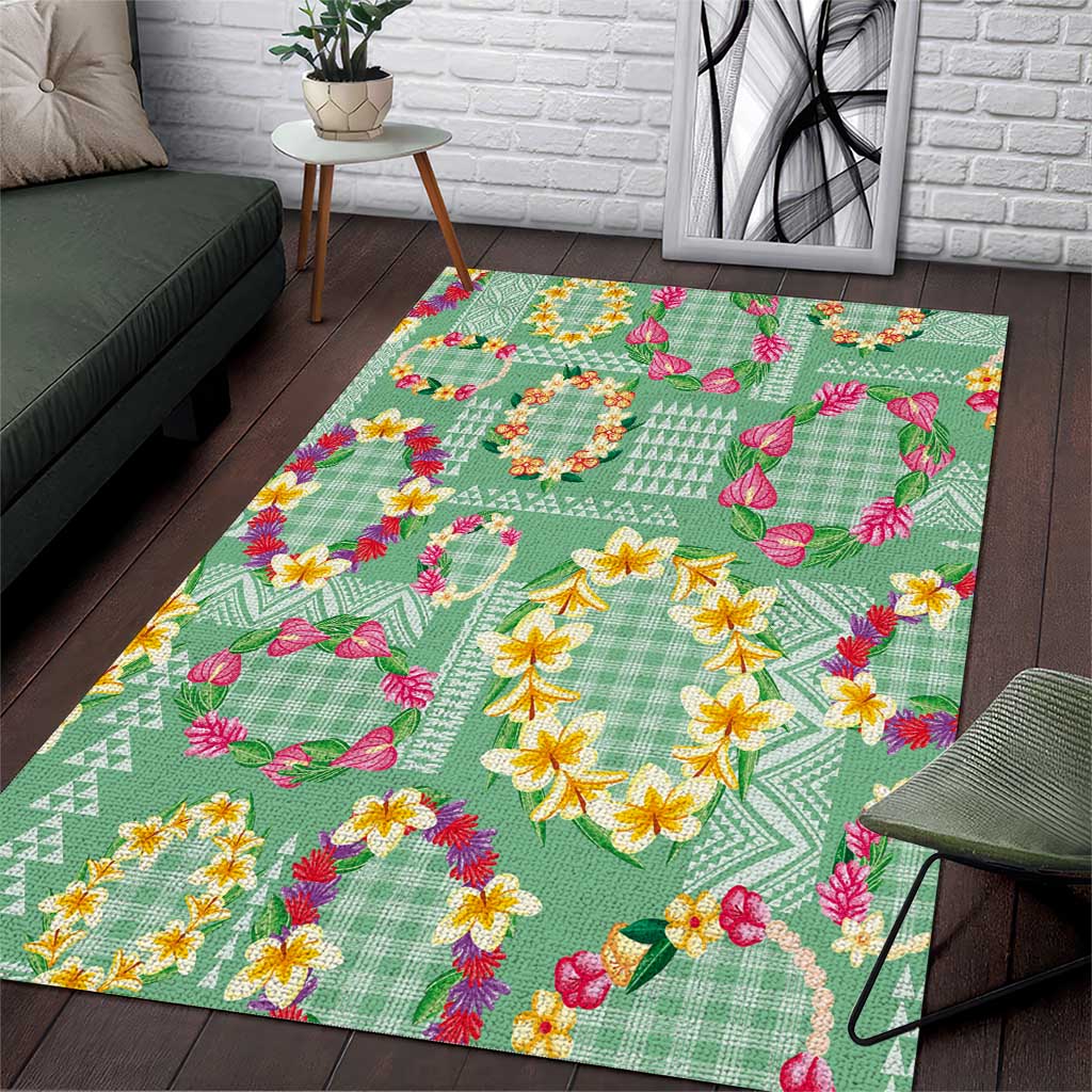 Hawaiian Leis Area Rug Kakau Tattoos and Palaka Pastel Green Color LT03 Green - Polynesian Pride