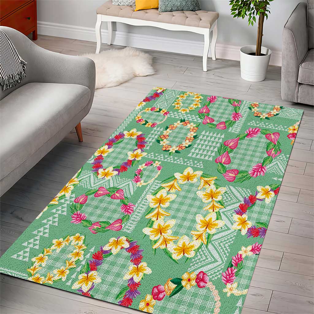 Hawaiian Leis Area Rug Kakau Tattoos and Palaka Pastel Green Color LT03 - Polynesian Pride