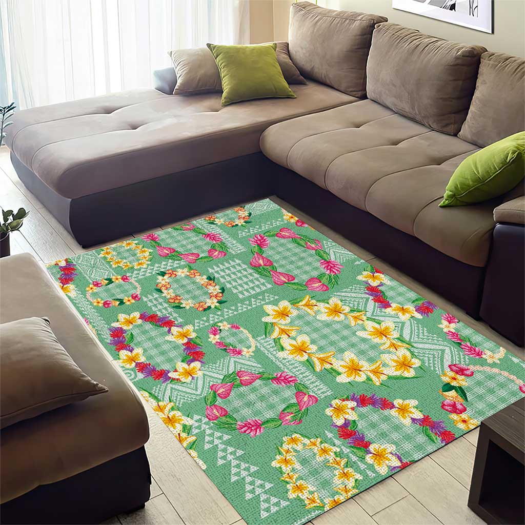 Hawaiian Leis Area Rug Kakau Tattoos and Palaka Pastel Green Color LT03 - Polynesian Pride