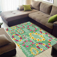 Hawaiian Leis Area Rug Kakau Tattoos and Palaka Pastel Green Color LT03 - Polynesian Pride