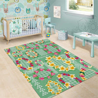 Hawaiian Leis Area Rug Kakau Tattoos and Palaka Pastel Green Color LT03 - Polynesian Pride