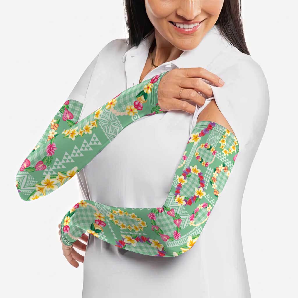 Hawaiian Leis Arm Sleeves Kakau Tattoos and Palaka Pastel Green Color