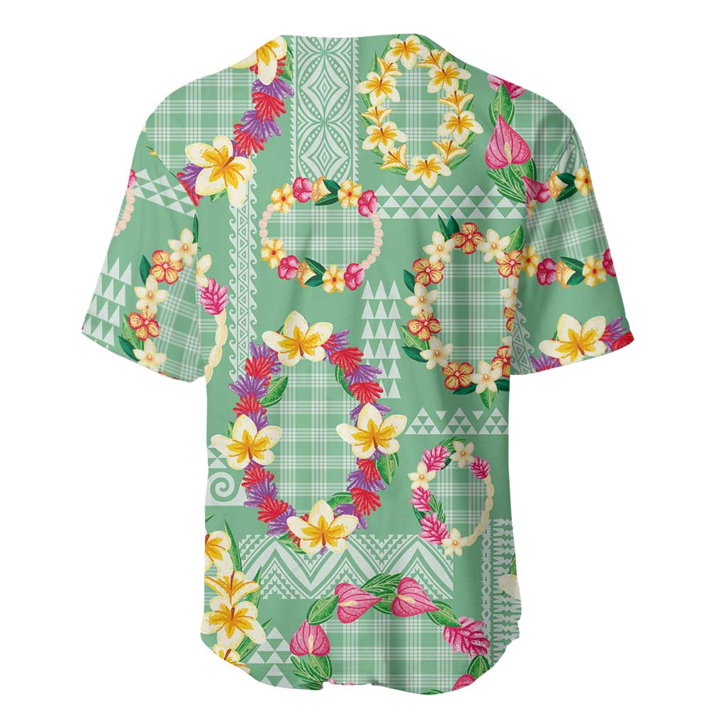 Hawaiian Leis Baseball Jersey Kakau Tattoos and Palaka Pastel Green Color