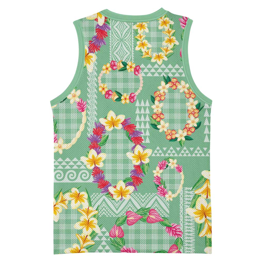 Hawaiian Leis Basketball Jersey Kakau Tattoos and Palaka Pastel Green Color LT03 - Polynesian Pride