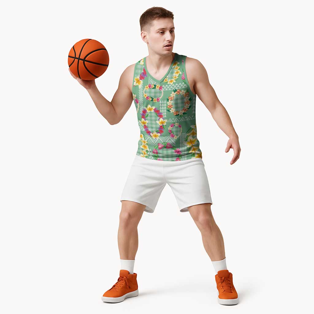 Hawaiian Leis Basketball Jersey Kakau Tattoos and Palaka Pastel Green Color LT03 - Polynesian Pride