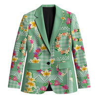 Hawaiian Leis Blazer Kakau Tattoos and Palaka Pastel Green Color LT03 Unisex Green - Polynesian Pride