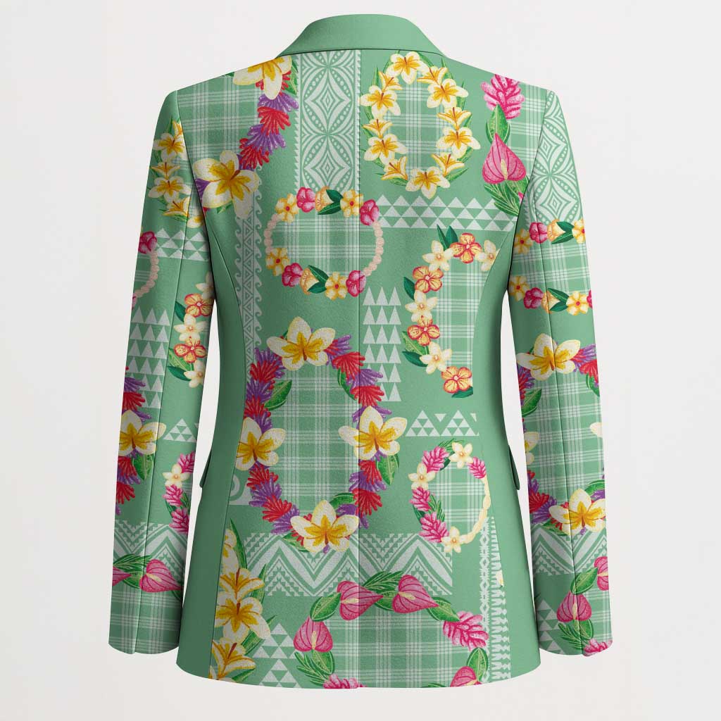 Hawaiian Leis Blazer Kakau Tattoos and Palaka Pastel Green Color LT03 - Polynesian Pride