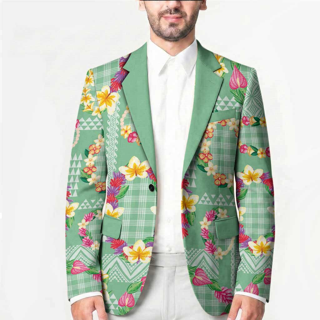 Hawaiian Leis Blazer Kakau Tattoos and Palaka Pastel Green Color LT03 - Polynesian Pride