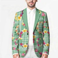 Hawaiian Leis Blazer Kakau Tattoos and Palaka Pastel Green Color LT03 - Polynesian Pride