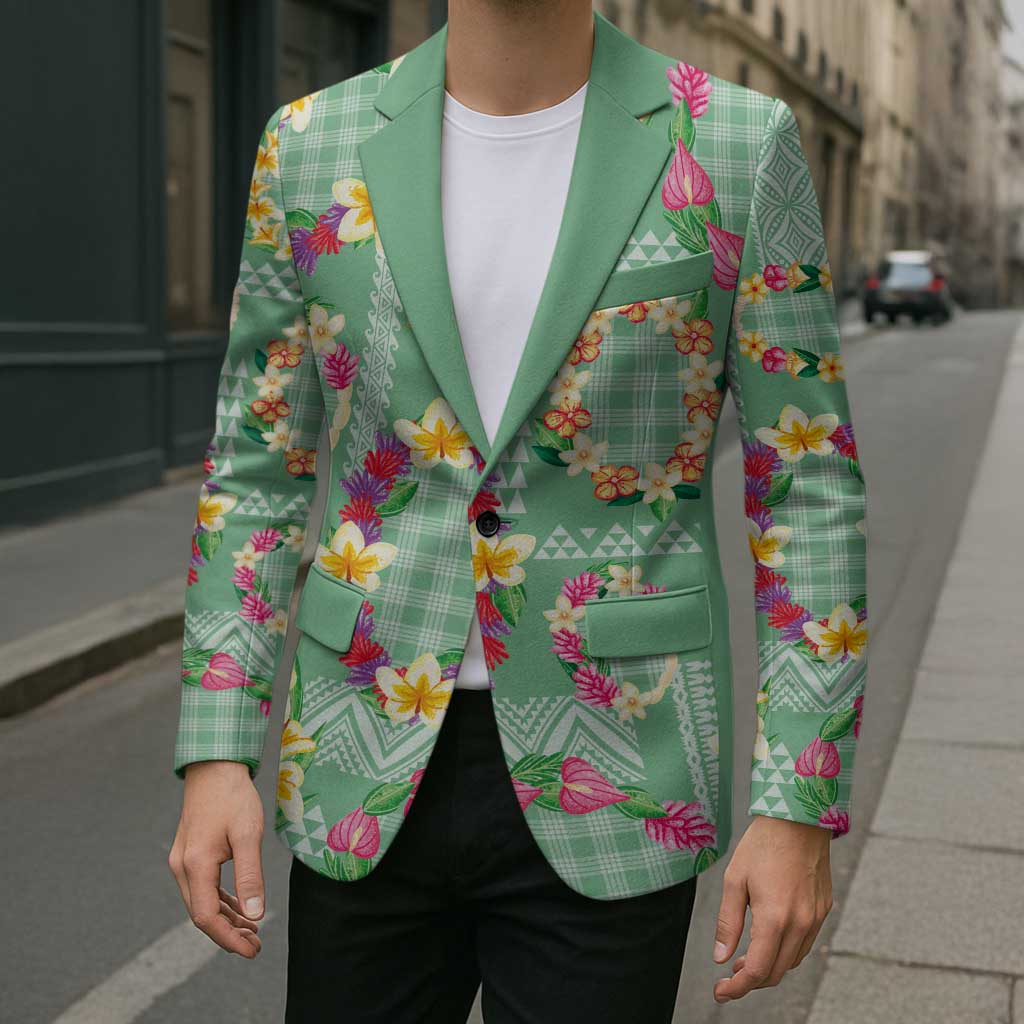 Hawaiian Leis Blazer Kakau Tattoos and Palaka Pastel Green Color LT03 - Polynesian Pride