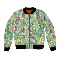 Hawaiian Leis Bomber Jacket Kakau Tattoos and Palaka Pastel Green Color