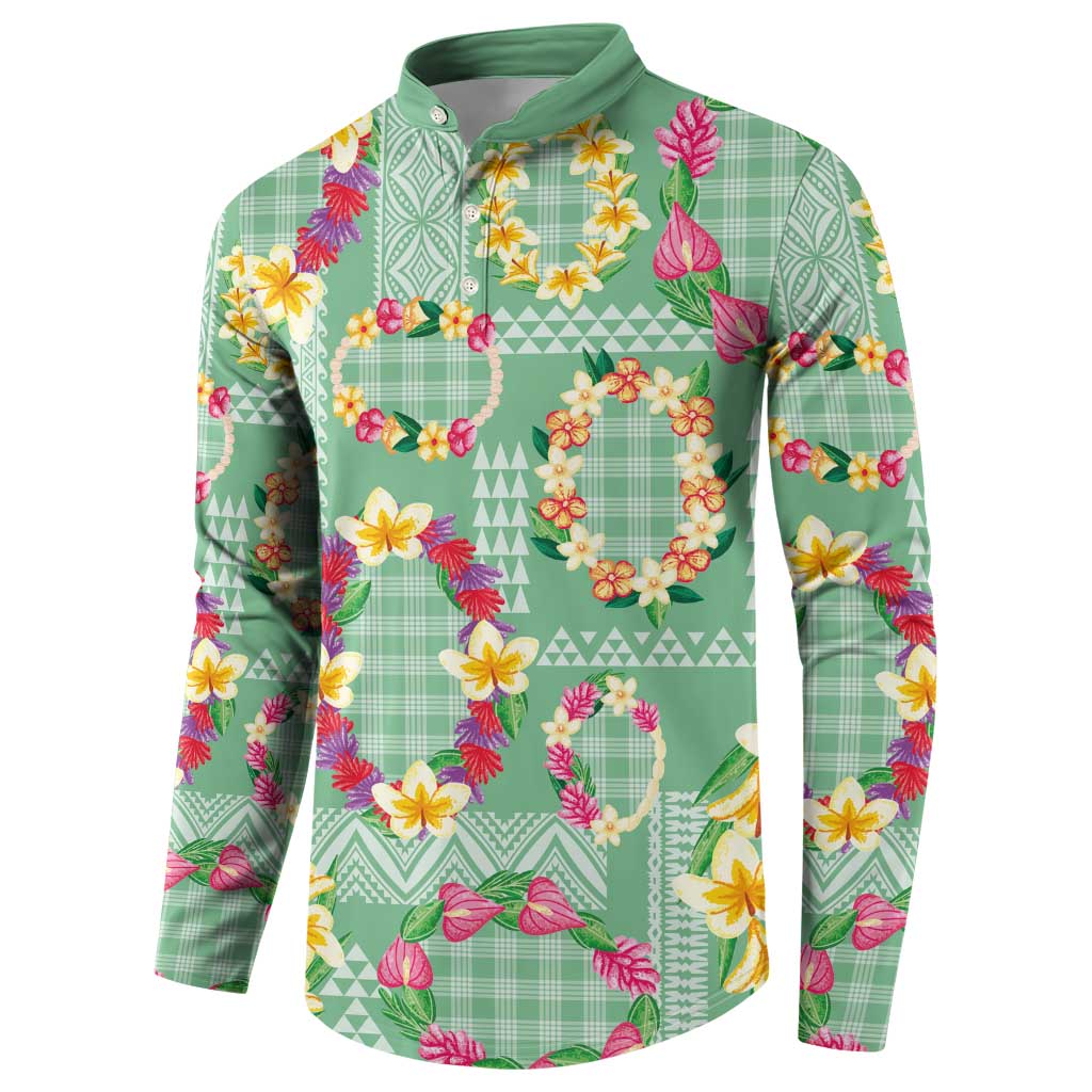 Hawaiian Leis Button Sweatshirt Kakau Tattoos and Palaka Pastel Green Color