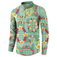 Hawaiian Leis Button Sweatshirt Kakau Tattoos and Palaka Pastel Green Color