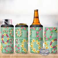 Hawaiian Leis 4 in 1 Can Cooler Tumbler Kakau Tattoos and Palaka Pastel Green Color LT03 - Polynesian Pride