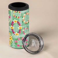 Hawaiian Leis 4 in 1 Can Cooler Tumbler Kakau Tattoos and Palaka Pastel Green Color LT03 - Polynesian Pride