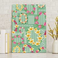 Hawaiian Leis Canvas Wall Art Kakau Tattoos and Palaka Pastel Green Color