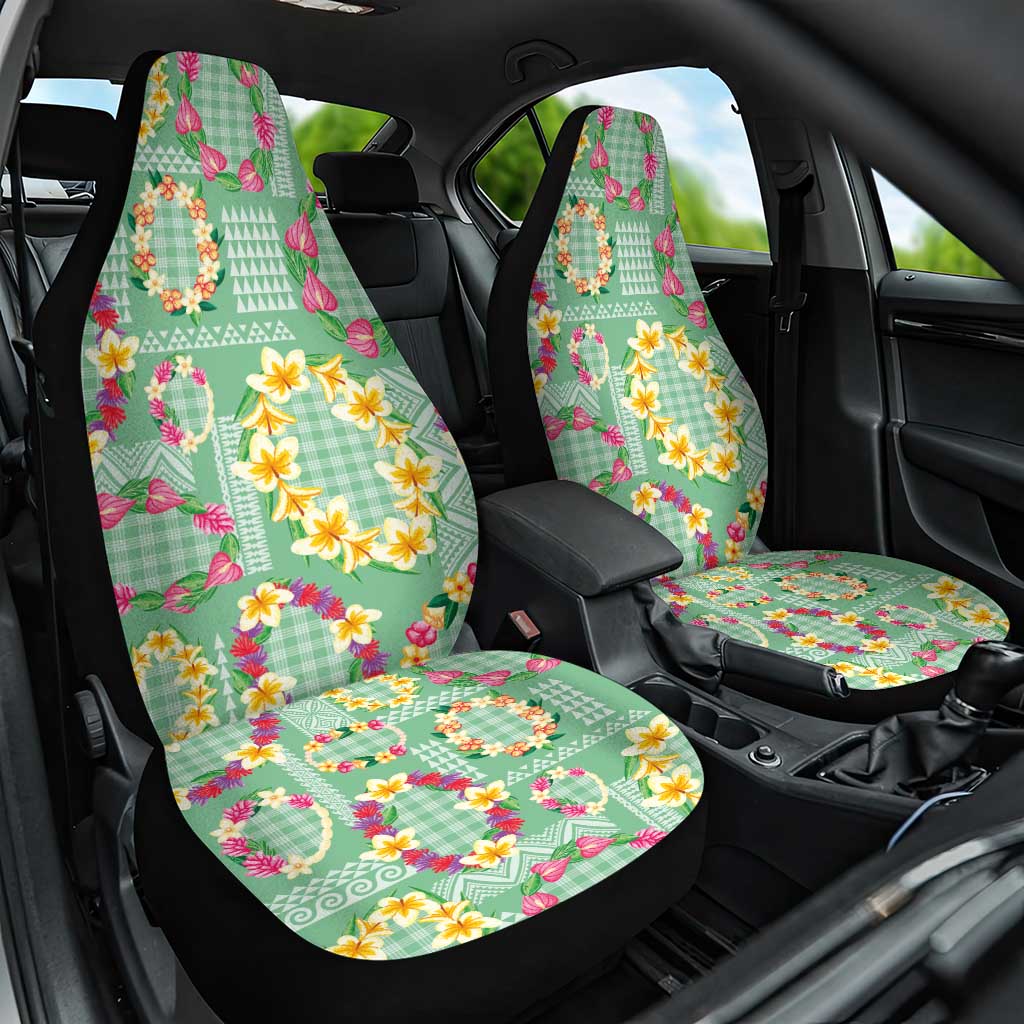 Hawaiian Leis Car Seat Cover Kakau Tattoos and Palaka Pastel Green Color LT03 One Size Green - Polynesian Pride