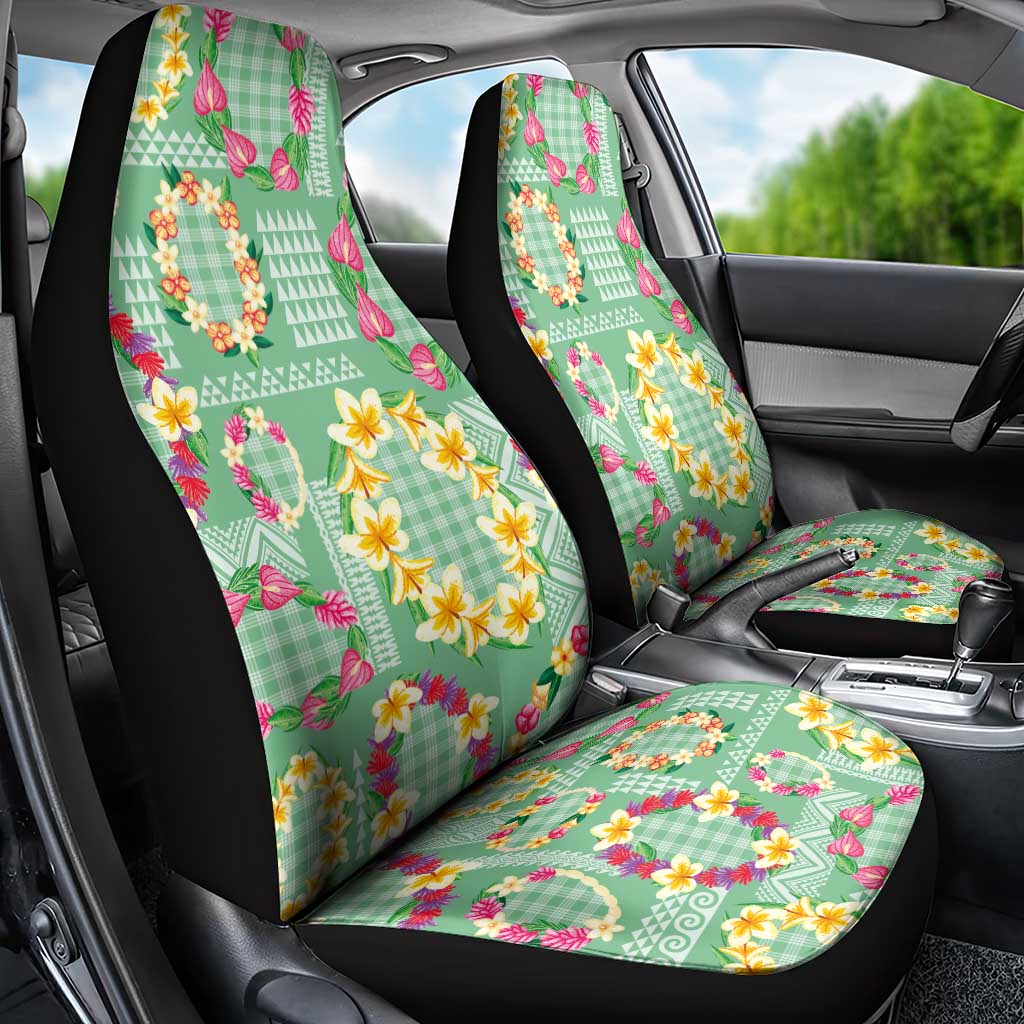 Hawaiian Leis Car Seat Cover Kakau Tattoos and Palaka Pastel Green Color LT03 - Polynesian Pride