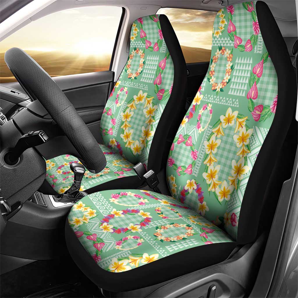 Hawaiian Leis Car Seat Cover Kakau Tattoos and Palaka Pastel Green Color LT03 - Polynesian Pride