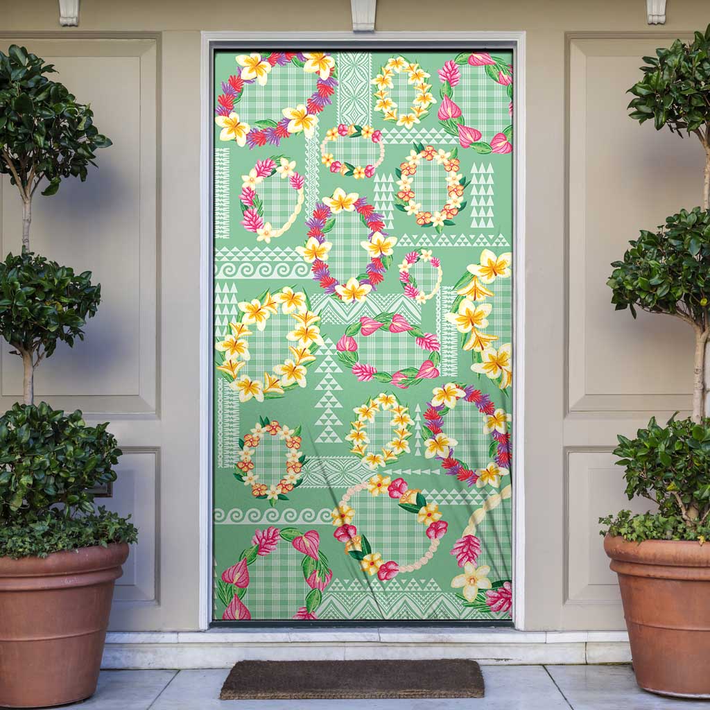 Hawaiian Leis Door Cover Kakau Tattoos and Palaka Pastel Green Color LT03 Green - Polynesian Pride