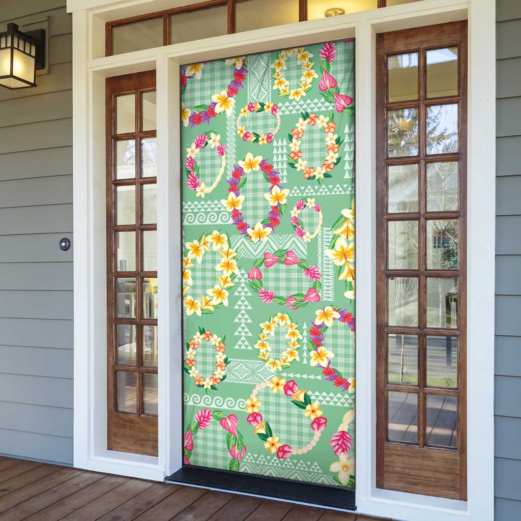 Hawaiian Leis Door Cover Kakau Tattoos and Palaka Pastel Green Color LT03 - Polynesian Pride