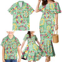 Hawaiian Leis Family Matching Mermaid Dress and Hawaiian Shirt Kakau Tattoos and Palaka Pastel Green Color LT03 - Polynesian Pride