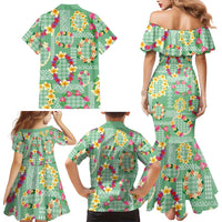 Hawaiian Leis Family Matching Mermaid Dress and Hawaiian Shirt Kakau Tattoos and Palaka Pastel Green Color LT03 - Polynesian Pride