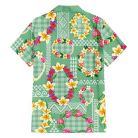 Hawaiian Leis Family Matching Off The Shoulder Long Sleeve Dress and Hawaiian Shirt Kakau Tattoos and Palaka Pastel Green Color LT03 - Polynesian Pride