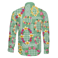 Hawaiian Leis Family Matching Off The Shoulder Long Sleeve Dress and Hawaiian Shirt Kakau Tattoos and Palaka Pastel Green Color LT03 - Polynesian Pride