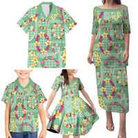 Hawaiian Leis Family Matching Puletasi and Hawaiian Shirt Kakau Tattoos and Palaka Pastel Green Color LT03 - Polynesian Pride