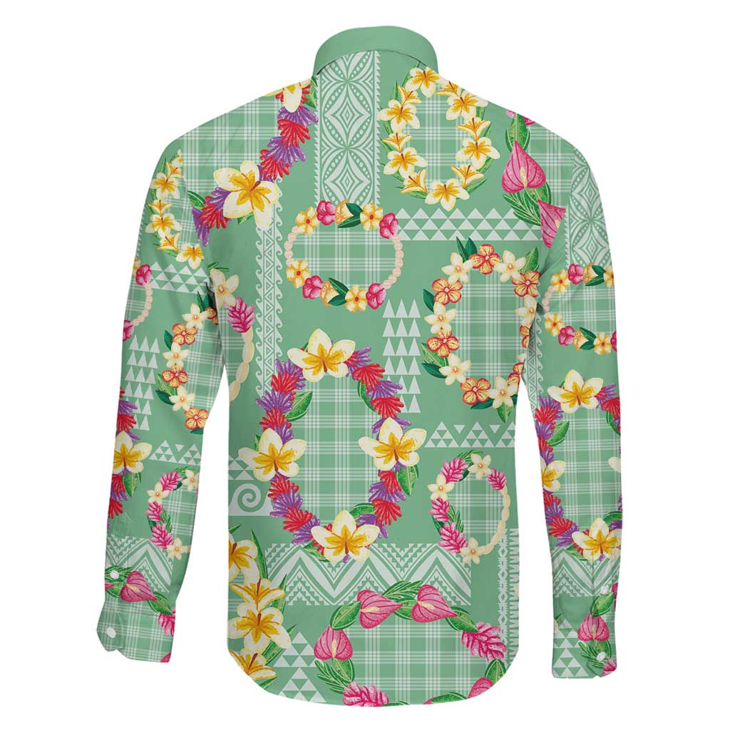 Hawaiian Leis Family Matching Puletasi and Hawaiian Shirt Kakau Tattoos and Palaka Pastel Green Color LT03 - Polynesian Pride