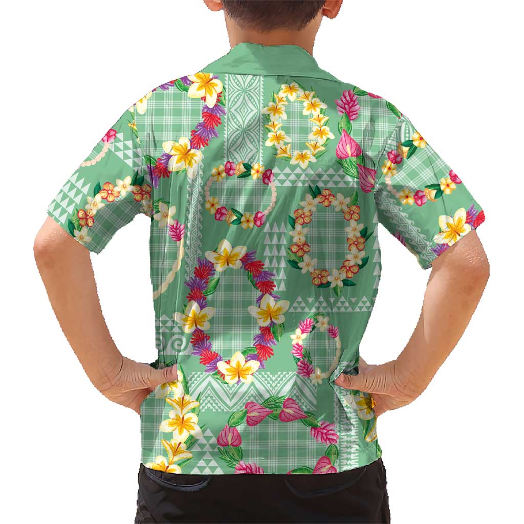 Hawaiian Leis Family Matching Short Sleeve Bodycon Dress and Hawaiian Shirt Kakau Tattoos and Palaka Pastel Green Color LT03 - Polynesian Pride