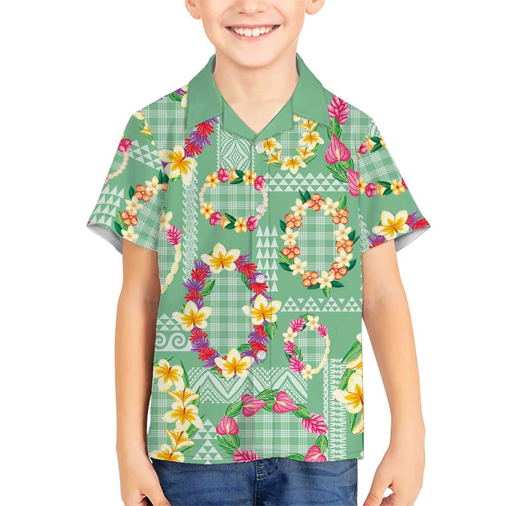 Hawaiian Leis Family Matching Short Sleeve Bodycon Dress and Hawaiian Shirt Kakau Tattoos and Palaka Pastel Green Color LT03 Son's Shirt Green - Polynesian Pride