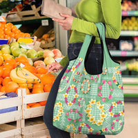 Hawaiian Leis Grocery Bag Kakau Tattoos and Palaka Pastel Green Color