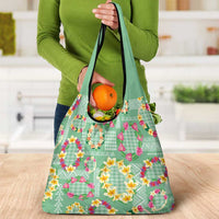 Hawaiian Leis Grocery Bag Kakau Tattoos and Palaka Pastel Green Color
