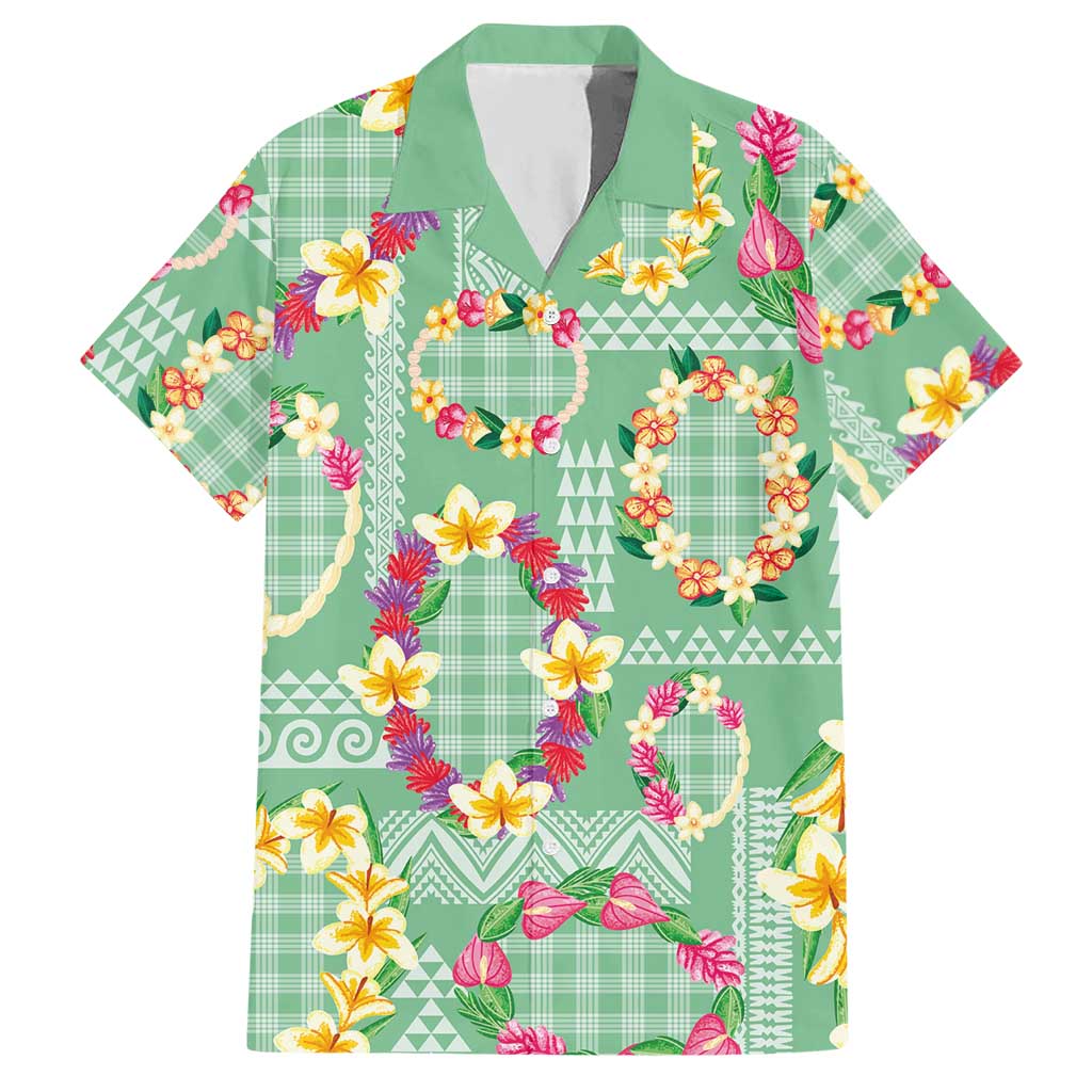 Hawaiian Leis Hawaiian Shirt Kakau Tattoos and Palaka Pastel Green Color
