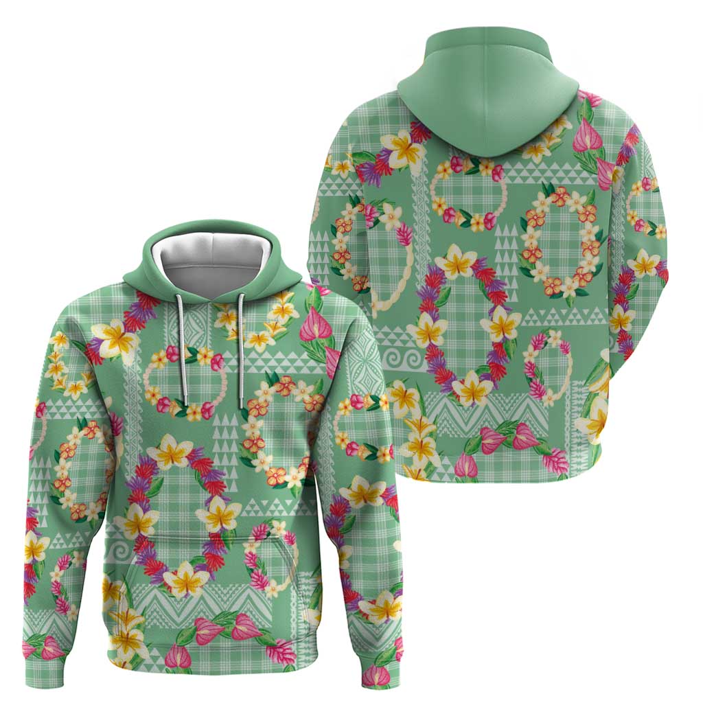 Hawaiian Leis Hoodie Kakau Tattoos and Palaka Pastel Green Color