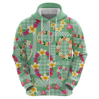 Hawaiian Leis Hoodie Kakau Tattoos and Palaka Pastel Green Color